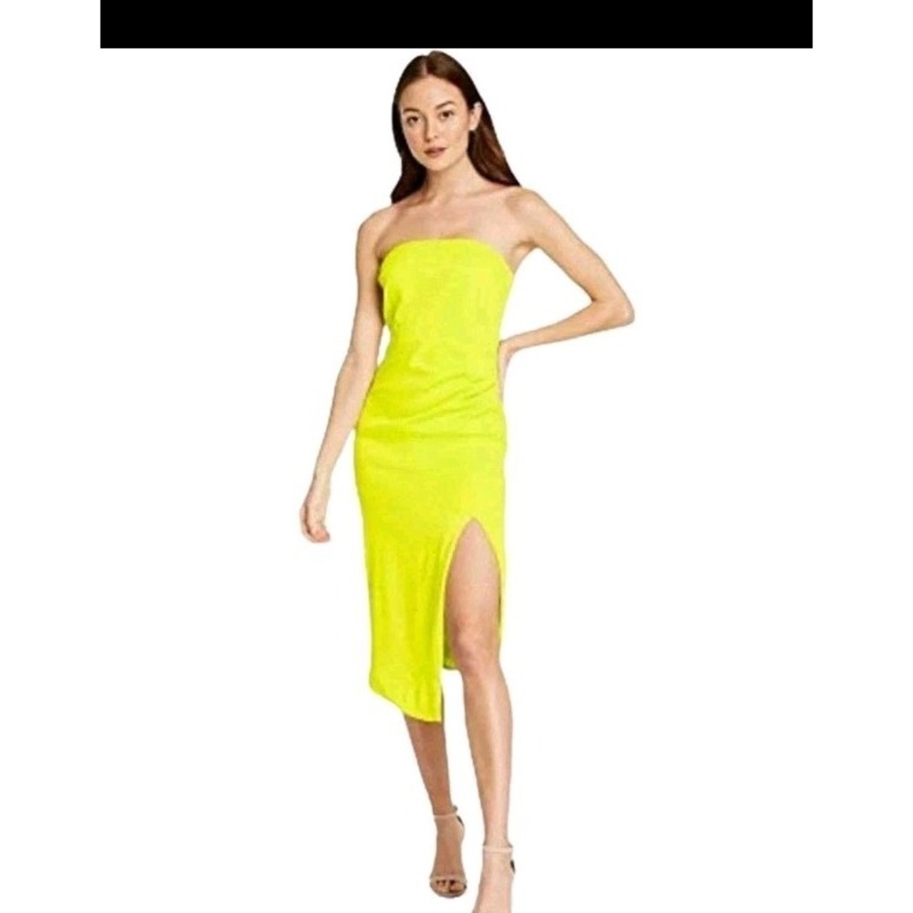 Neon Yellow Strapless Midi Dress